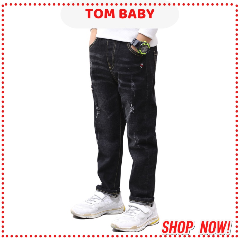 Quần Jeans Xước Co Giãn, Phong Cách Cho Bé Trai