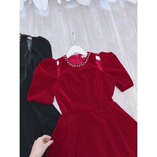 Váy nhung dáng xoè tiểu thư