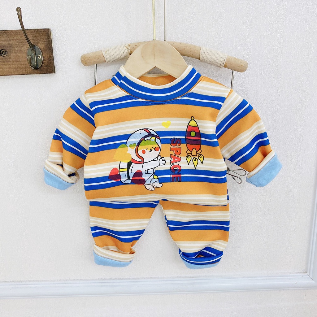 Bộ nỉ lông áo kẻ quần màu, bộ nỉ bông mùa đông cho bé trai bé gái. 6-15kg