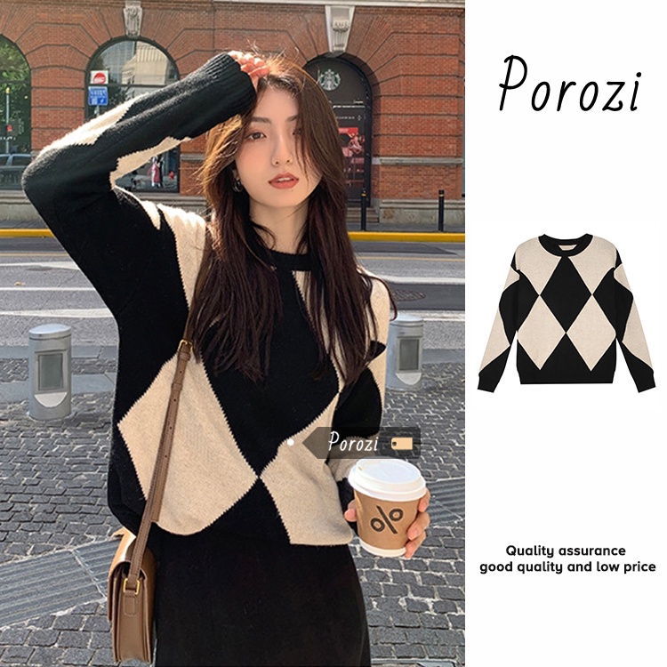 Porozi  Áo len tay dài cổ tròn  thời trang phong cách Hàn Quốc