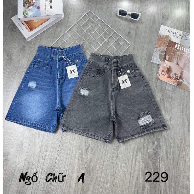 Quần ngố đùi phom chữ A rách nhẹ,Quần ngố nữ dáng baggy ống rộng