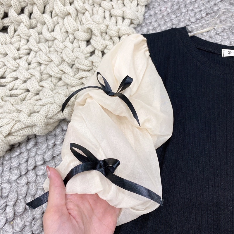 Váy nhung tay phối