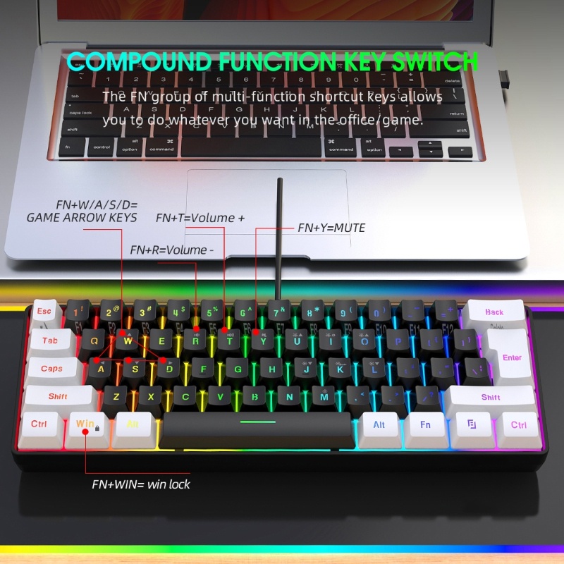 Bàn Phím Mini Siêu Mỏng 61 Phím RGB 3200 DPI Cho Máy Tính