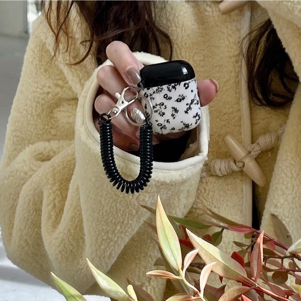 Ốp Vỏ Bảo Vệ Hộp Sạc Tai Nghe AirPods Pro2 2022 AirPods 1 2 3 Pro Hình Hoa Màu Đen Có Dây Đeo