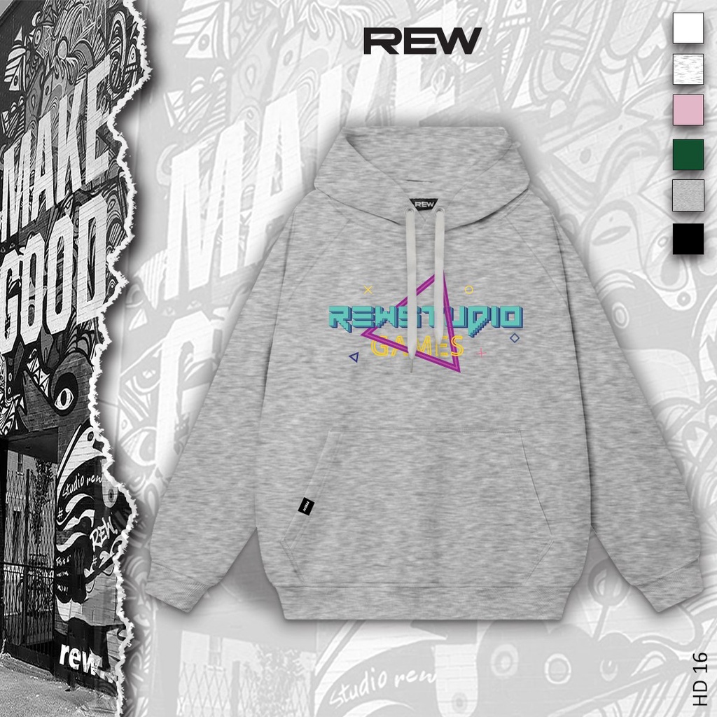 Áo Hoodie xám ghi đậm form rộng 100% Cotton REW - Định Lượng 350GSM form rộng Unisex dành cho cả nam và nữ