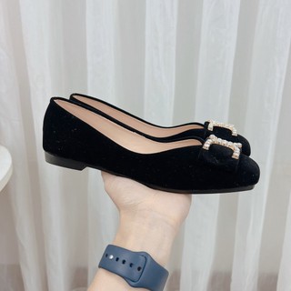 Giày búp bê nữ phối khóa x mặt đá chất da mềm êm chân
