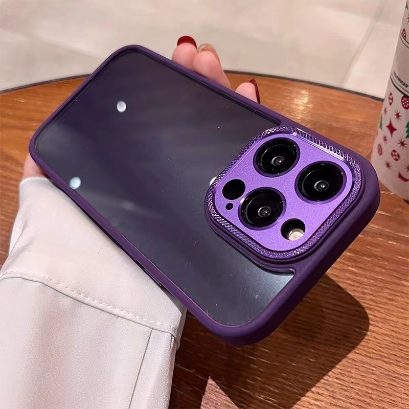 Sang Trọng Ốp Điện Thoại Cứng Viền silicon Dẻo Trong Suốt Kèm Khung Bảo Vệ camera Chống Sốc Cho iPhone 14 plus 12 13 14 Pro max