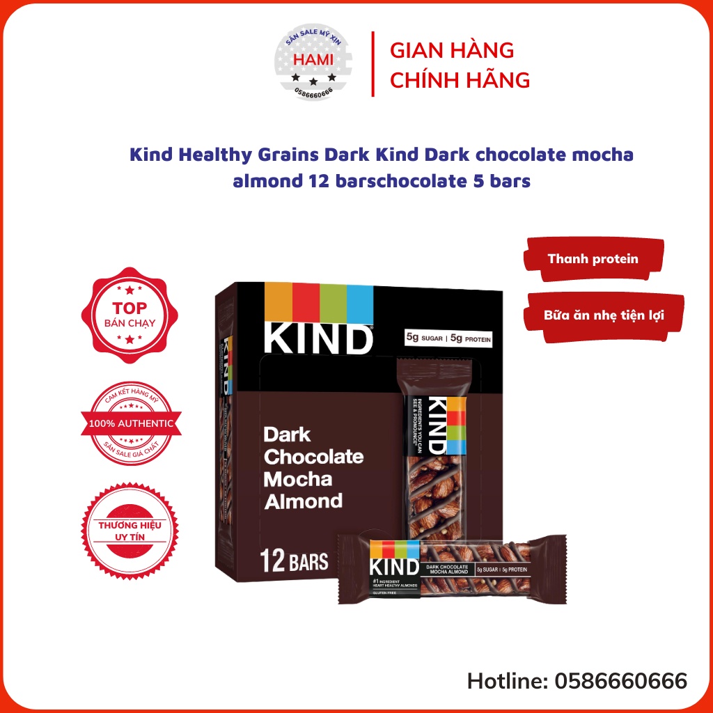Thanh năng lượng socola đen Kind Dark chocolate mocha almond 12 bars hạnh nhân tiện lợi dành cho trẻ em