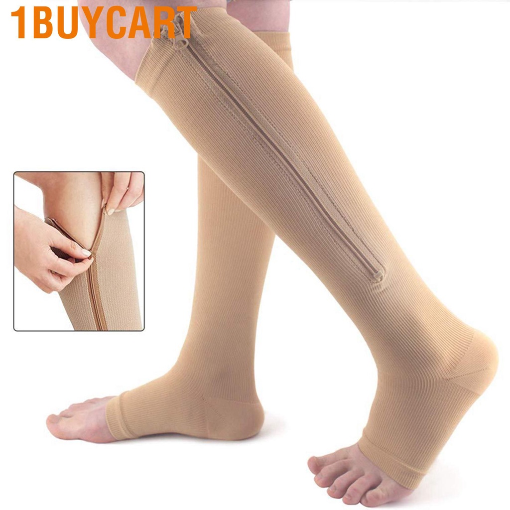 1buycart 1 Pair Zipper Compression Socks Nylon Material Soft Comfortable Breathable Elastic Open Toe Stockings for Daily
