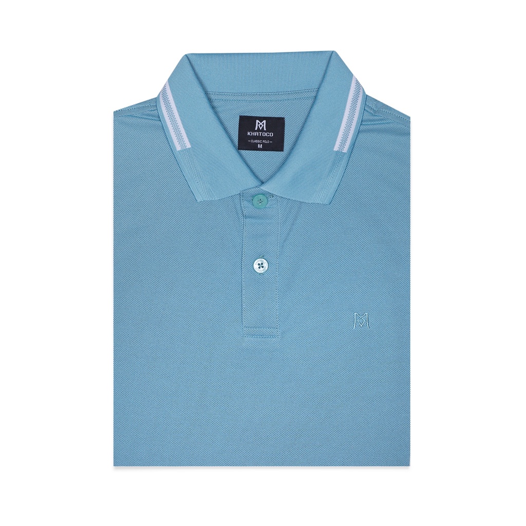 Áo thun polo nam Khatoco màu trơn xanh mã A2MN398R2-CNMA002-2407-N