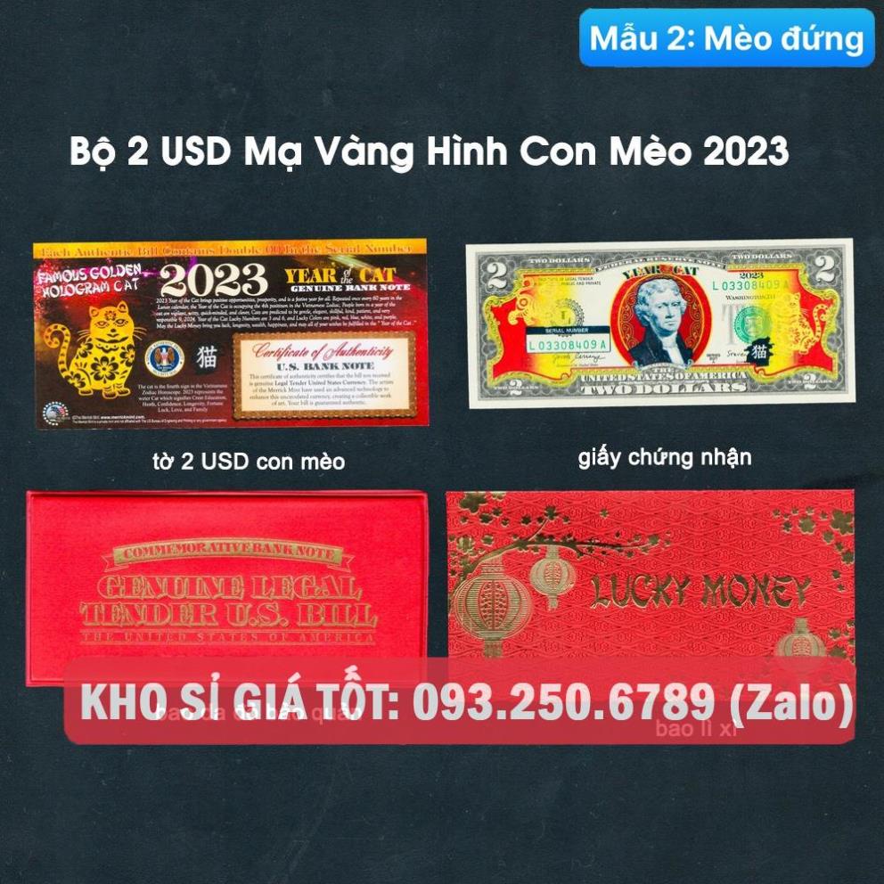 [SỈ] Tờ 2 Đô 2 USD Hình Con Mèo Mạ Vàng 3D Kỷ Niệm Làm Quà Tặng hoặc lì xì 2023