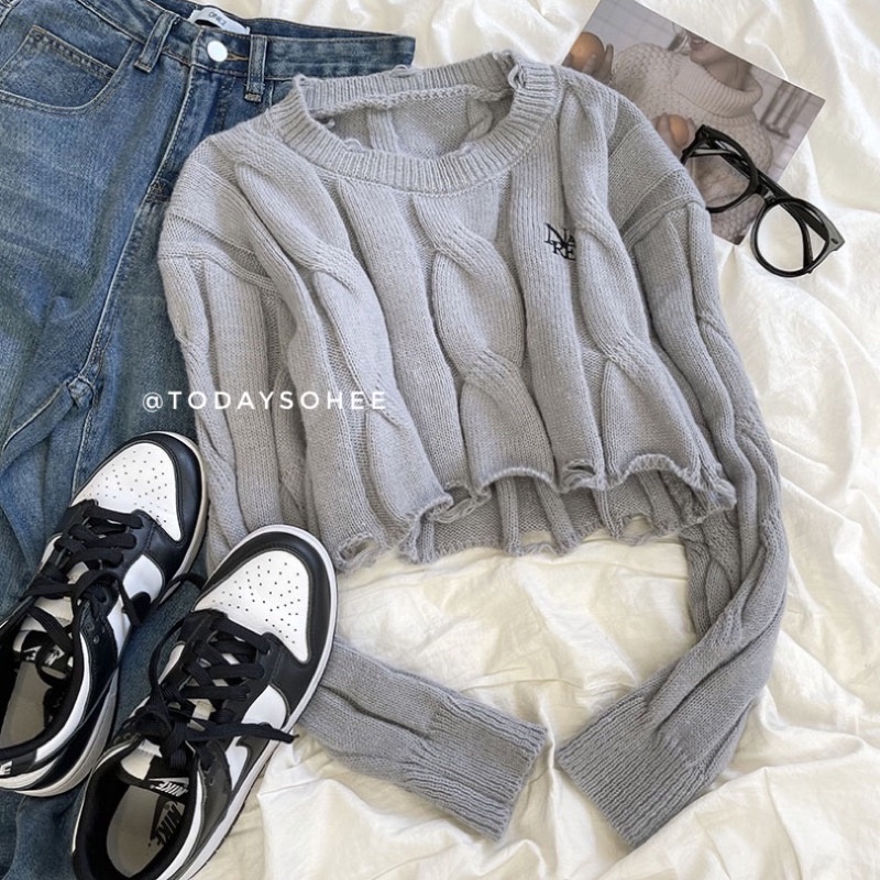 Croptop len thêu logo