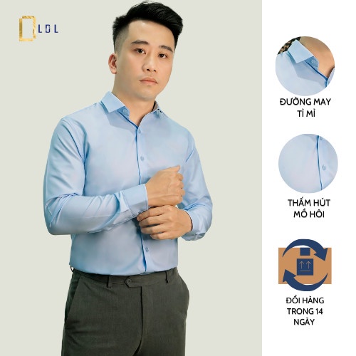 SƠ MI NAM Dài Tay Màu Xanh Nhạt Trẻ Trung Mềm Mịn Thoáng Mát LDL82