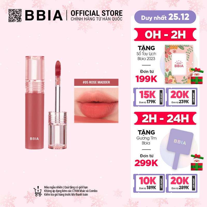 Son Kem Lì Bbia Water Velvet Tint (5 màu) 2.9g -05 Rose Madder - Bbia Official Store