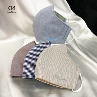 Khẩu trang vải cotton 3 lớp Duy Ngọc kiểu truyền thống - Caro nhuyễn