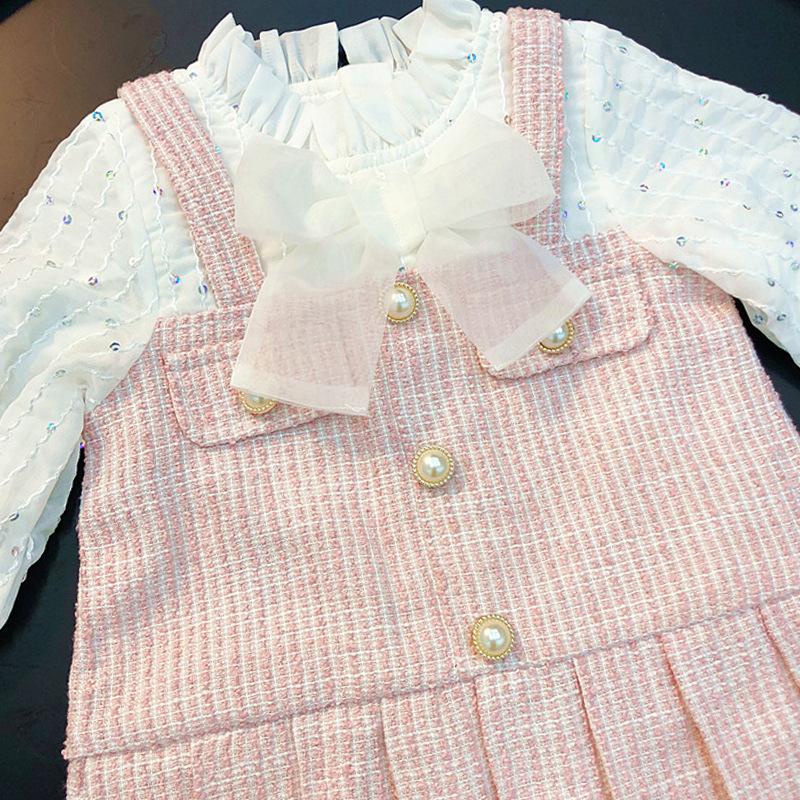 VÁY YẾM DẠ TWEED LIỀN ÁO VOAN TRẮNG ĐÍNH NƠ CHO BÉ- HÀNG QCCC