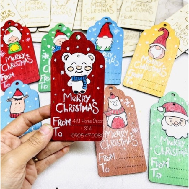 Thiệp Noel bằng gỗ kết hợp móc khoá làm quà tặng giáng sinh siêu dễ thương