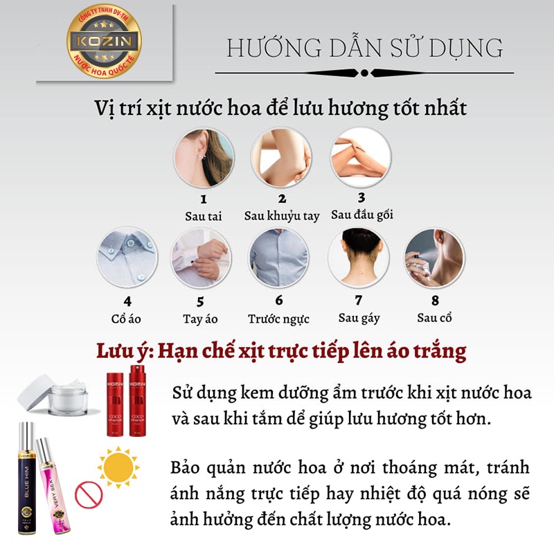 Tinh dầu Nước hoa Nữ KOZIN LES BELLE thơm lâu 6-8 tiếng - Hương Thơm Nhẹ Nhàng, Tinh Tế, Sang Trọng  - dung tích 10ml
