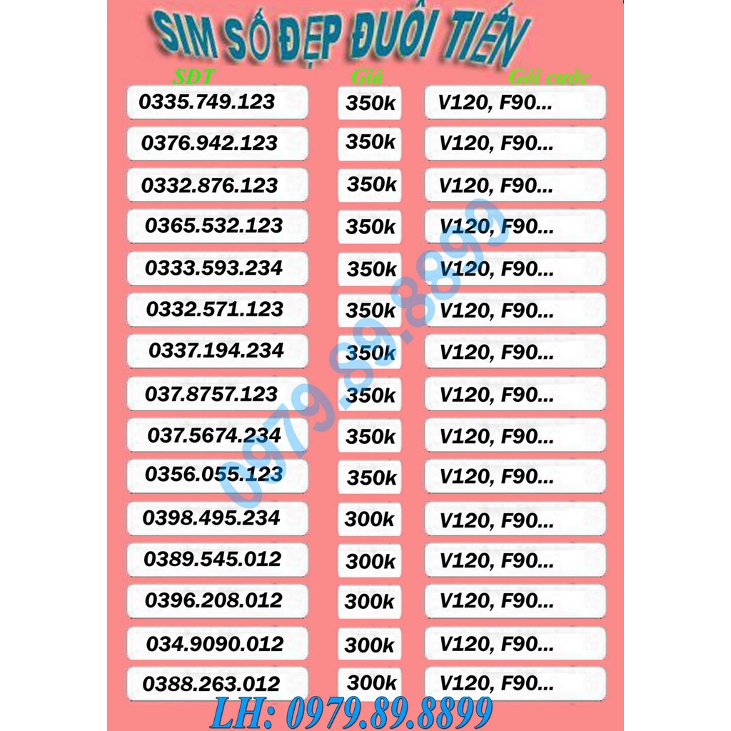Sim số đẹp đuôi tiến