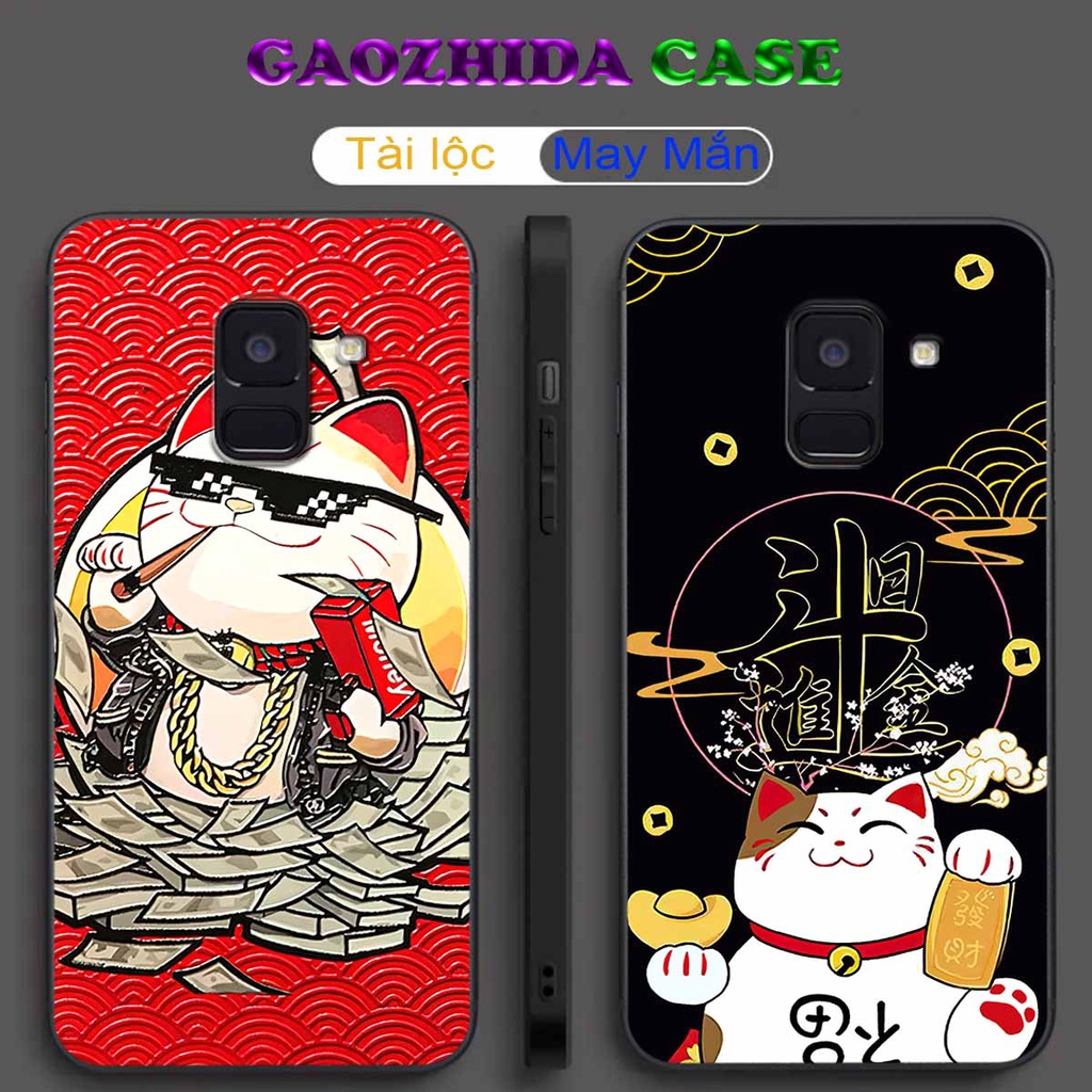 Ốp Samsung A6 2018 / A6 Plus / A6+ (Ốp Mặt Lưng Kính) Mèo thần tài may mắn