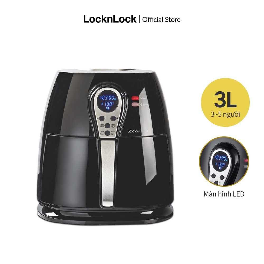 Nồi chiên không dầu Lock&amp;Lock 3.0L, 1400W, 220-240V, 50/60Hz, Màu đen EJF276