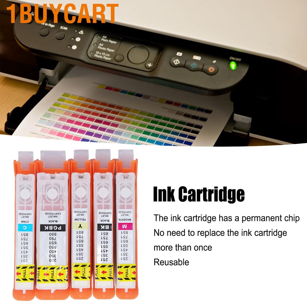 1buycart 5Pcs Ink Cartridge Reusable Smoothly Output 5 Colors PGBK BK C M Y Printer