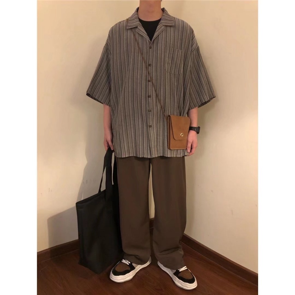 Áo Sơ Mi Nam Tay Ngắn Kẻ Sọc Kiểu Vintage Hàn Quốc Cá Tính Cho áo sơ mi tay dài áo sơ mi nữ form rộng áo sơ mi đẹp áo sơ mi họa tiết