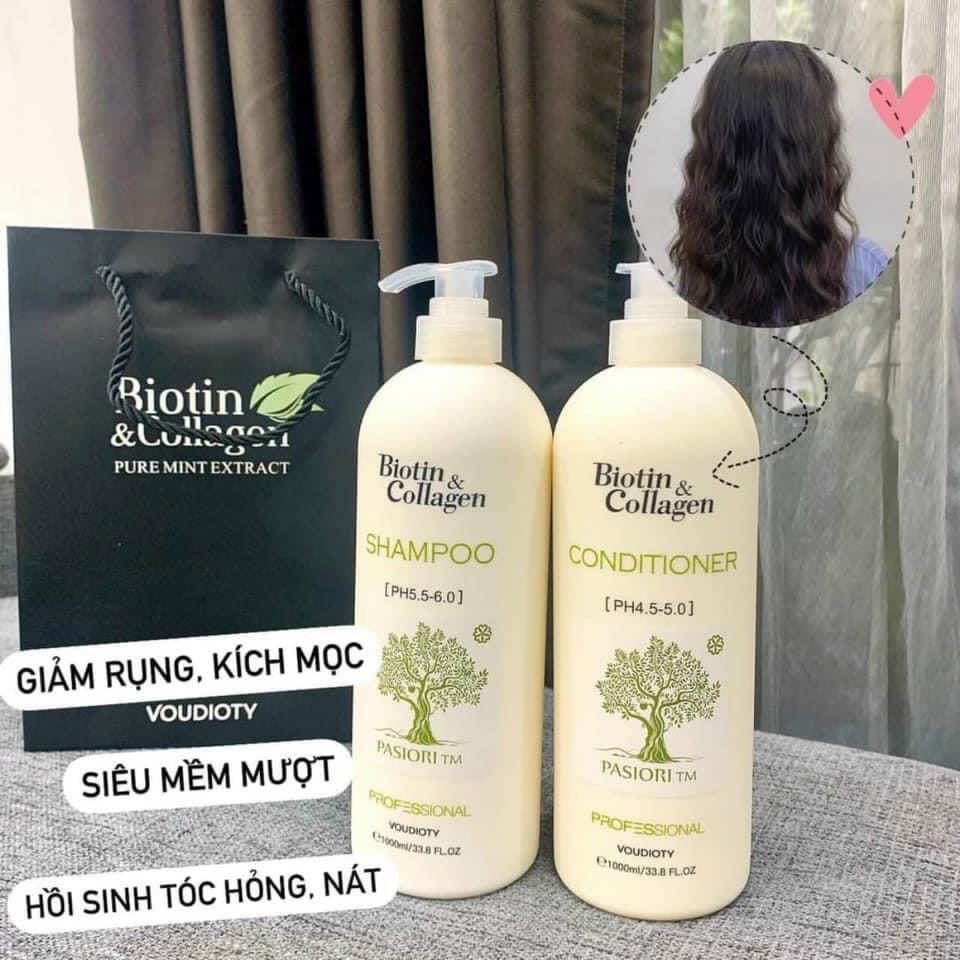 Bộ Dầu Gội Biotin Collagen Trắng Chính Hãng Samia New Siêu Mềm Mượt Phục Hồi Tóc Ý 500ml -1000ml