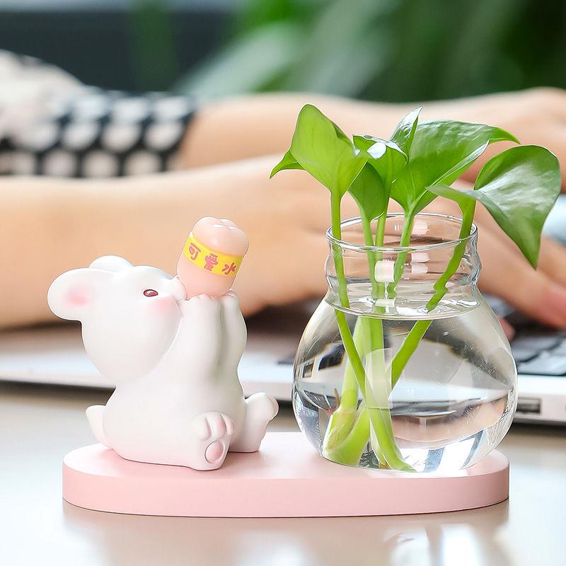 Bình Hoa Thủy Tinh Màu Xanh Lá / Hồng Hình Cô Gái Nghệ Thuật Sáng Tạo Trang Trí Nhà Cửa