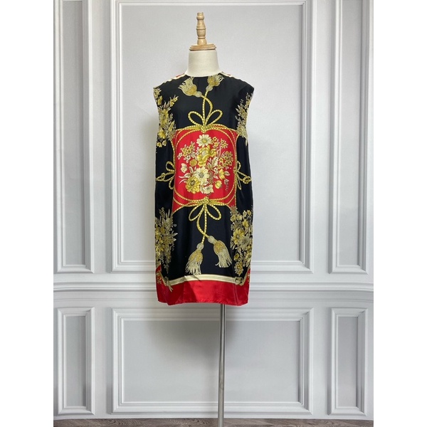 V1165 Váy lụa GUCCI hàng hiệu chính hãng thời trang nữ màu đen đỏ vàng freesize secondhand thanh lý ký gửi