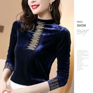 Áo nữ tay dài cổ cao phong cách hàn quốc thời trang