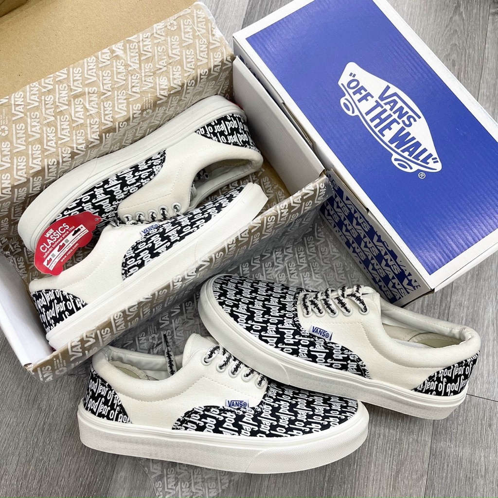 Giày Vans Slip On Strap Fear Of God Off White AHA,Giày sneaker 𝐕𝐀𝐍𝐒 Caro lười viền trắng, giày thể thao 𝐕𝐀𝐍𝐒 Đen