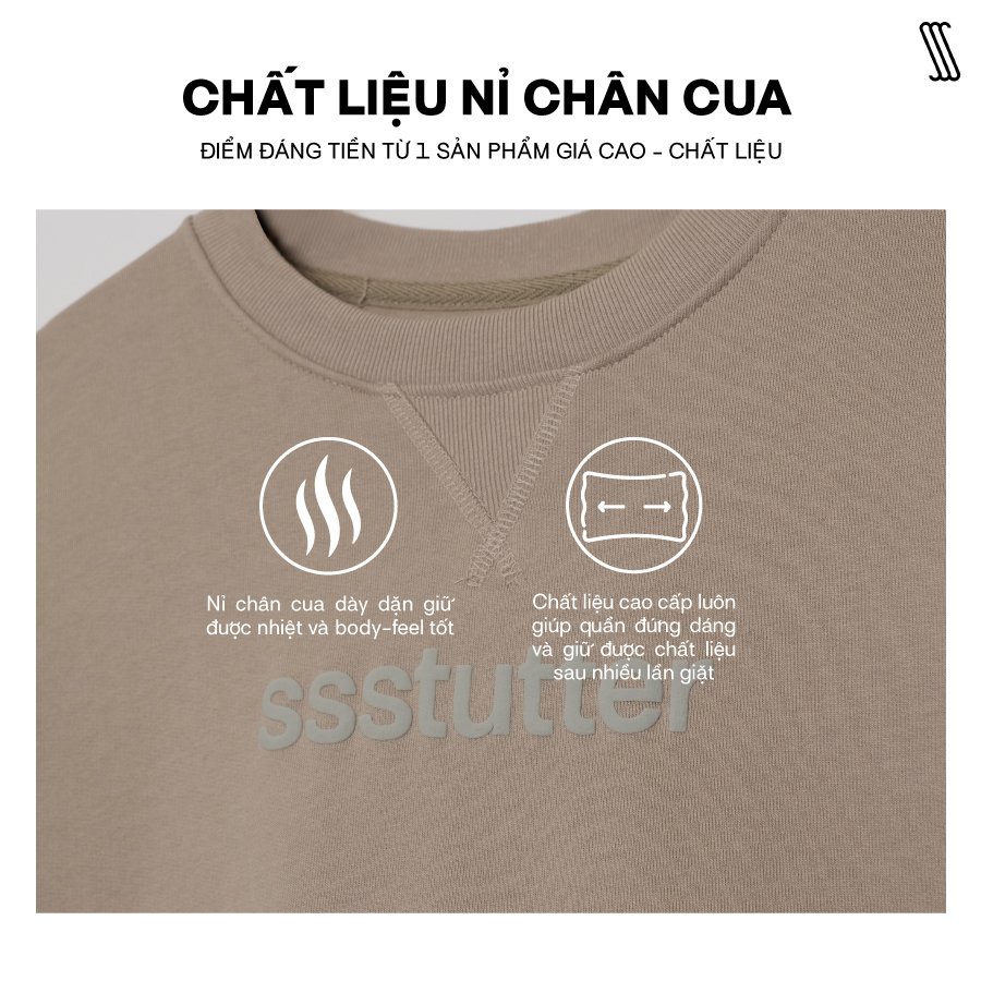 Áo nỉ nam SSSTUTTER in dập nổi thêu cổ dáng rộng CLASSIC SWEATSHIRT