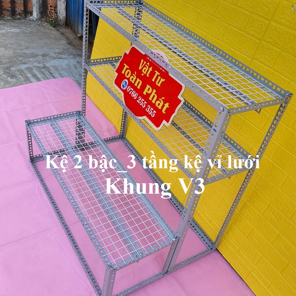 Kệ sắt V lỗ bậc thang 2 Bậc_3 tầng Kệ Khung V3 x3cm nhiều kích thước
