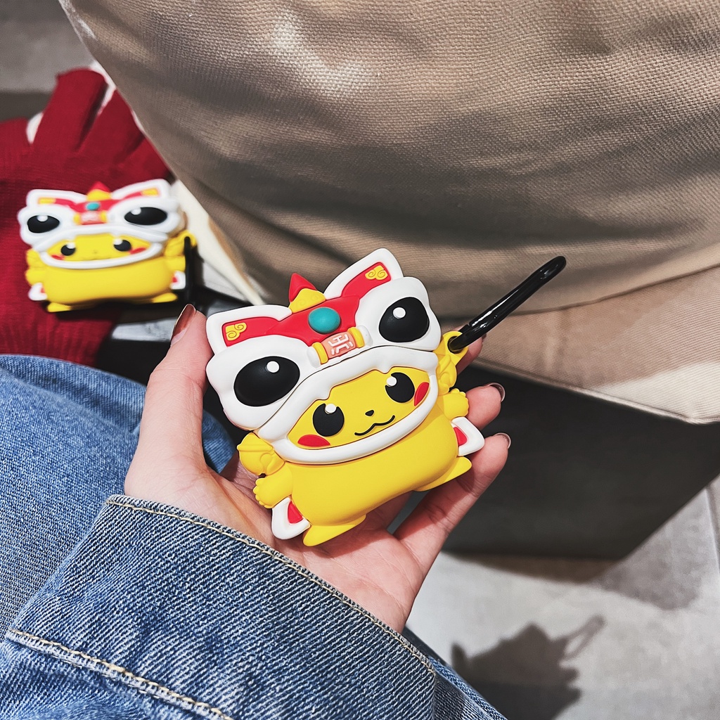 Vỏ Bảo Vệ Hộp Sạc Tai Nghe AirPods Pro2 2022 / 3 / AirPods1 / 2 Hình Sư Tử / Pikachu Nhảy Múa Phong Cách Năm Mới Dễ Thương