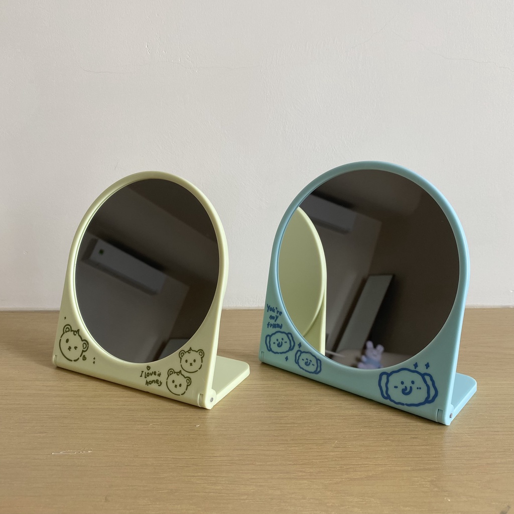 Gương trang điểm để bàn mini xếp gọn in hình dễ thương