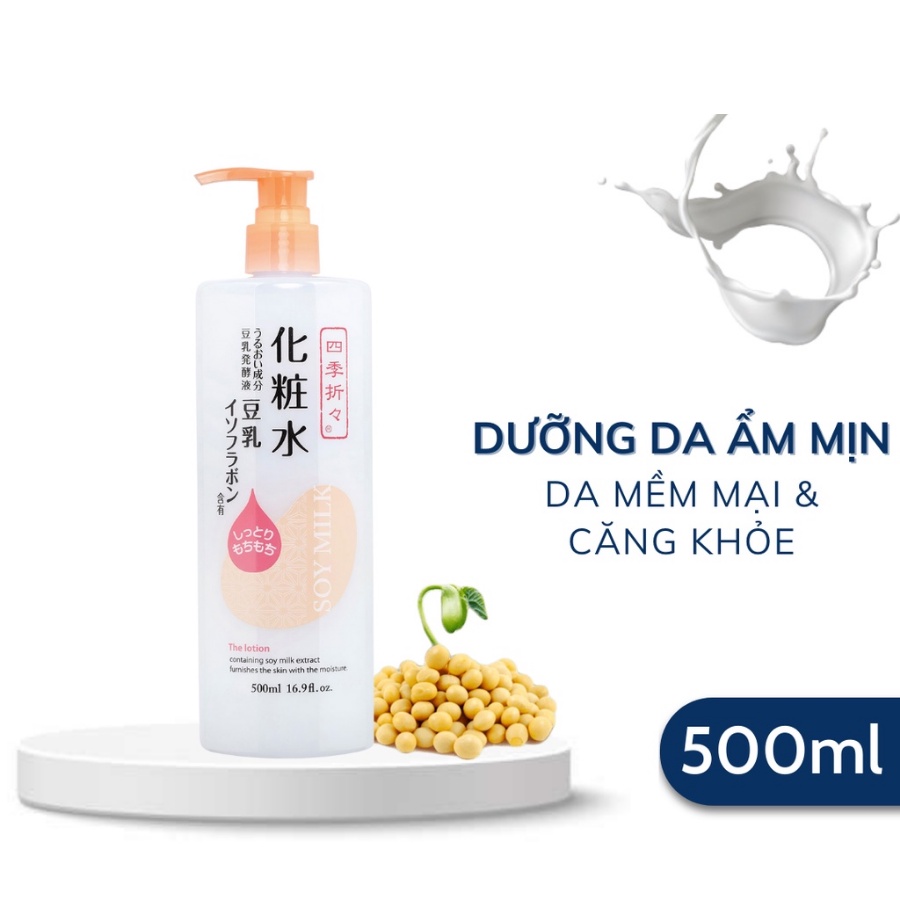 Combo 2 chai nước hoa hồng đậu nành dưỡng ẩm giúp mờ thâm Lotion Kumano Soy Milk Shikioriori Nhật Bản 500ml - Konni39