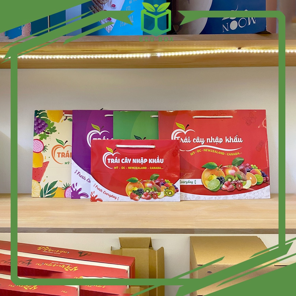 Túi giấy đựng hoa quả, trái cây nhập khẩu làm quà tặng lễ tết, chất liệu giấy I300 cán bóng chống thấm nước, bền, đẹp