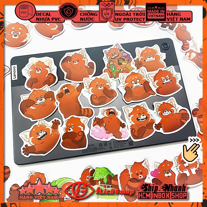 Sticker Hình dán chủ đề Gấu Trúc Đỏ Red Panda - Hàng VN, chất liệu decal nhựa pvc, không thấm nước, dán xe, nón bh, vali