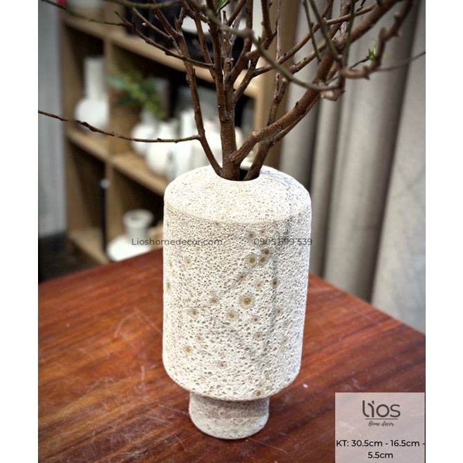 Bình gốm trang trí, cắm cành mận rừng Sapa, cành đào, tuyết mai men cát chất lượng, lạ mắt - Lios Home Decor- BINH82