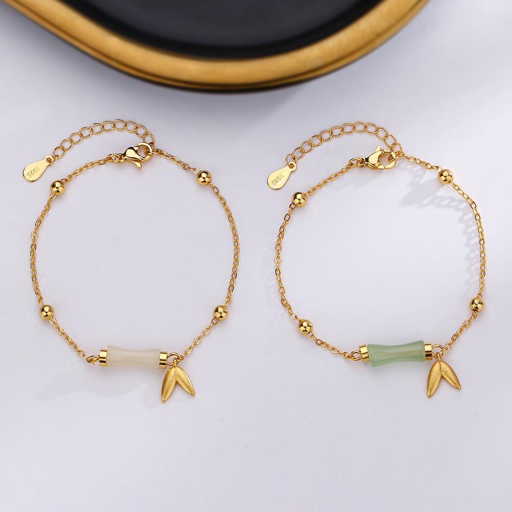 Vòng Tay Tình Bạn Mặt Lá Tre Phong Cách Trung Hoa Cổ Điển