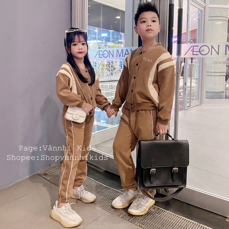 Bộ nỉ bomber Paris cho bé Trai và Gái size đại 16kg-40kg