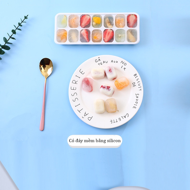 Khay Đá Silicon, Khuôn Silicon, Khay Làm Thạch 14 Viên Có Nắp Đậy Tiện Lợi.