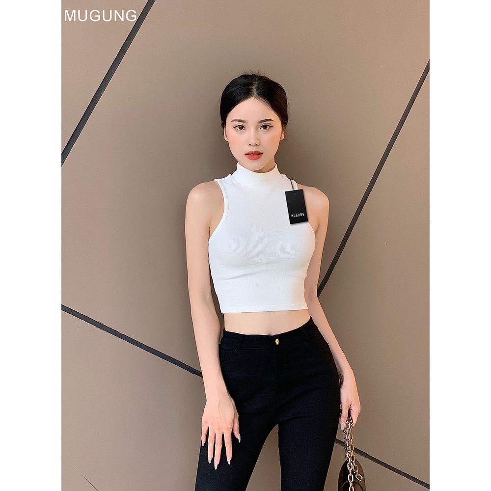 Áo croptop nữ sát nách nữ trơn Mugung sát nách cổ lọ thun co giãn form basic Trip Away Top A42