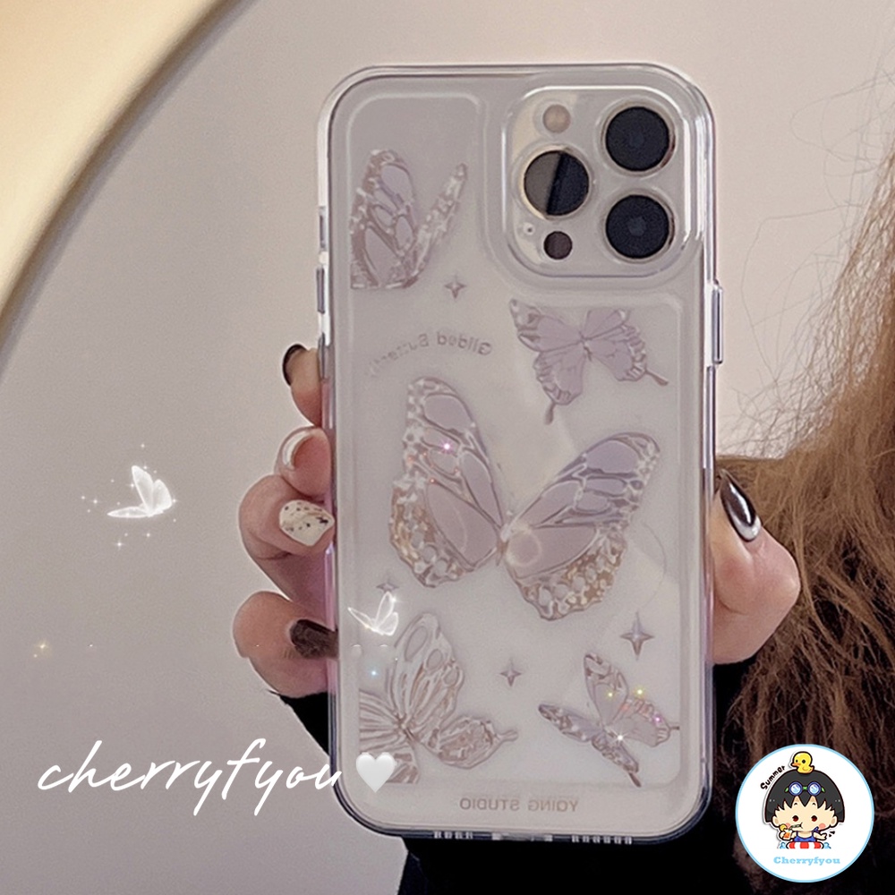 Ốp Điện Thoại TPU Mềm Trong Suốt Chống Sốc Hình Bướm Cho IPhone 14 13 12 11 Pro Max XS XR 8 7 Plus
