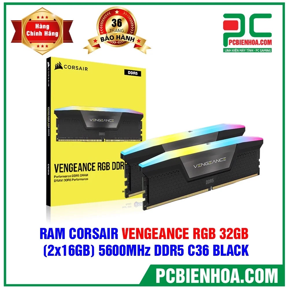 RAM máy tính CORSAIR VENGEANCE RGB 32GB (2X16GB) 5600MHZ DDR5 C36 trắng/ đen - hàng chính hãng