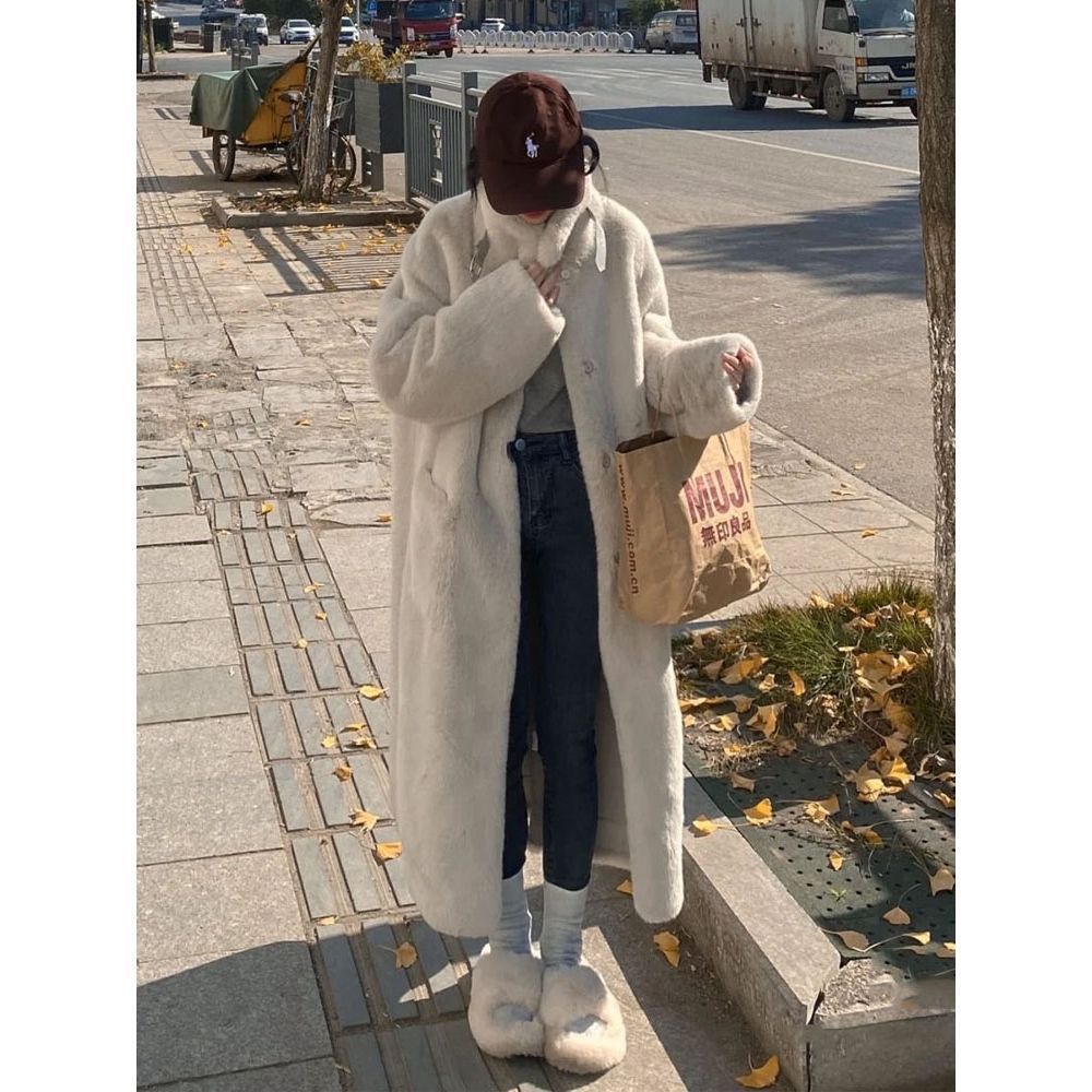 [Giao Ngay] Áo Khoác Len Lông Cừu Giả Dáng Rộng Cổ Đứng Phong Cách Hàn Quốc Thời Trang Thu Đông Cho Nữ