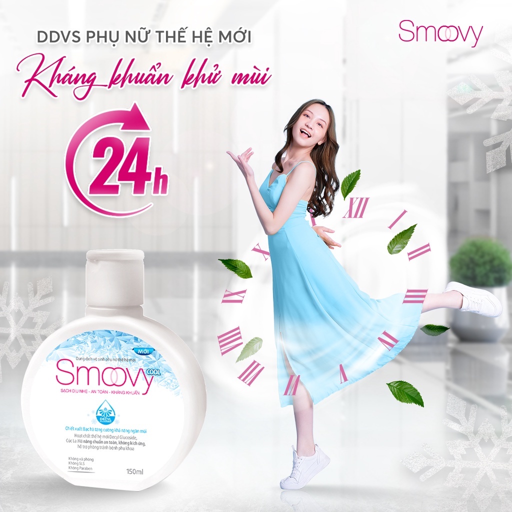 Dung dịch vệ sinh phụ nữ Smoovy làm hồng vùng kín dưỡng ẩm khử mùi, gel nước phụ khoa cho phụ nữ nam giới 150m
