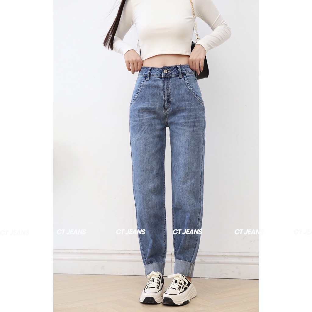 Quần baggy jean nữ phong cách Hàn Quốc gập gấu năng động CP10, CT JEANS