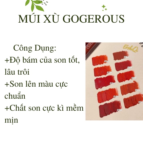 Set son Múi Xù chính hãng Ershiqi son môi lâu trôi 10 cây